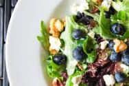 Simple Salad with Blueberries, Blue Cheese and Walnuts