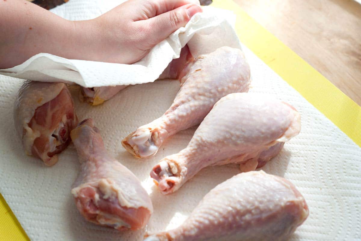 Old Bay Dusted Baked Chicken Drumsticks Recipe Patting chicken drumsticks dry before baking