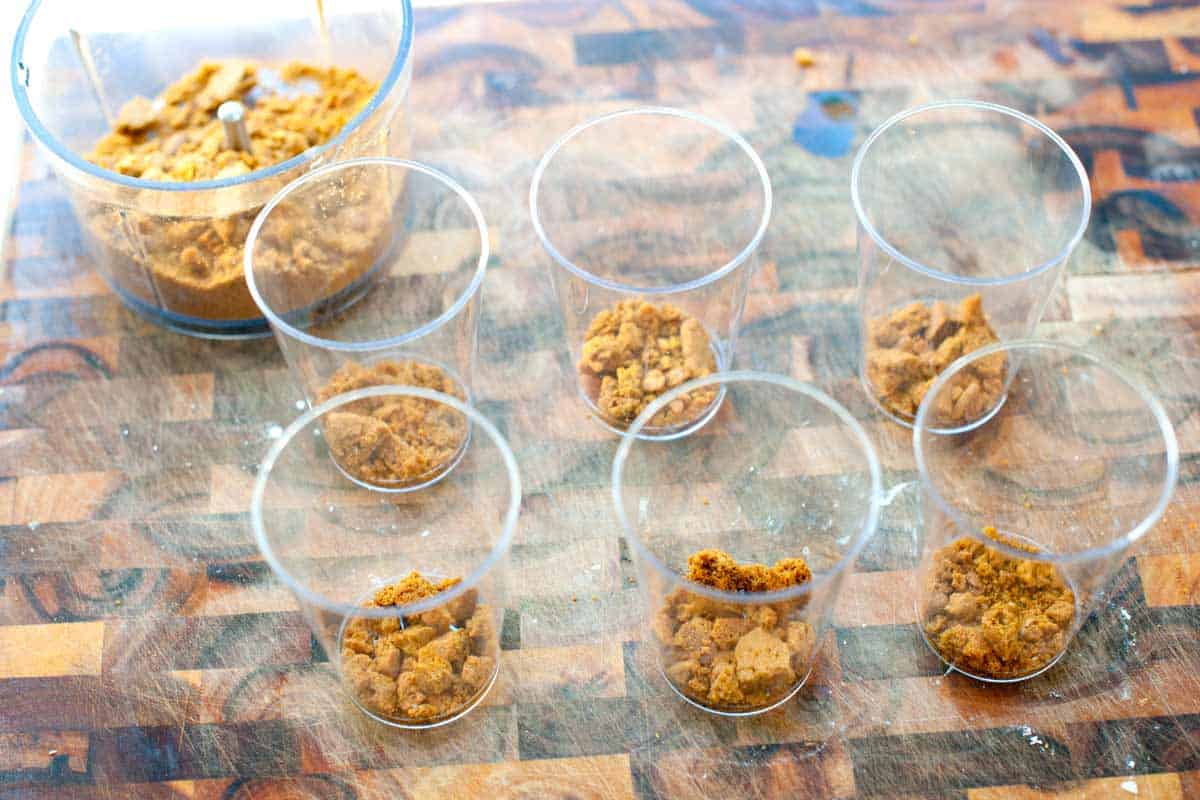 Assembling the pumpkin parfaits