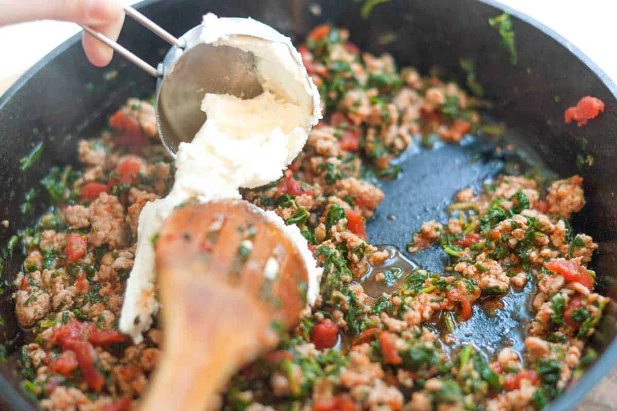 Sausage Stuffed Shells Recipe with Spinach Adding ricotta cheese to the filling to make it creamy.