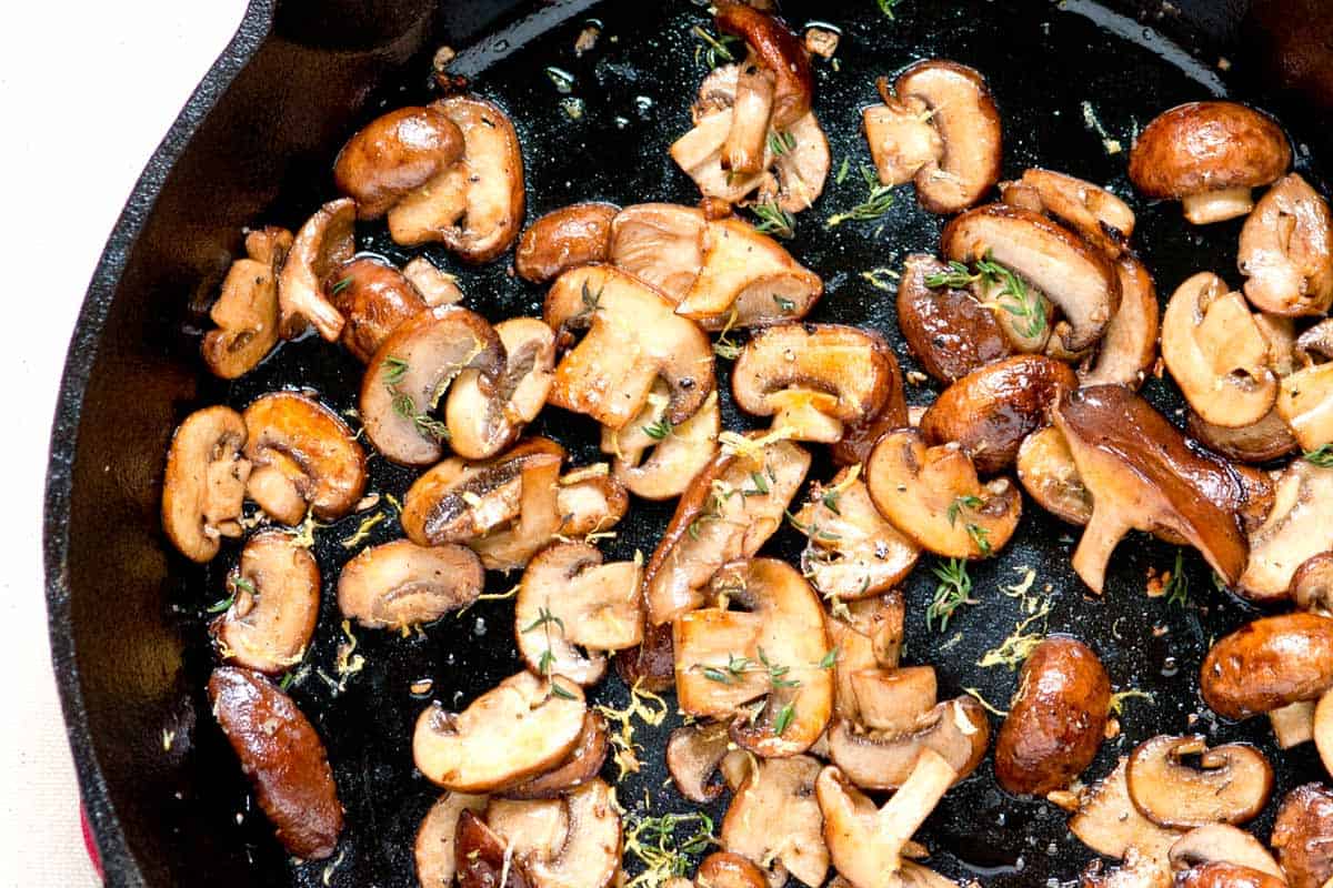 Sautéed Mushrooms and Truffle Salt Crostini Sautéed Mushrooms in a skillet