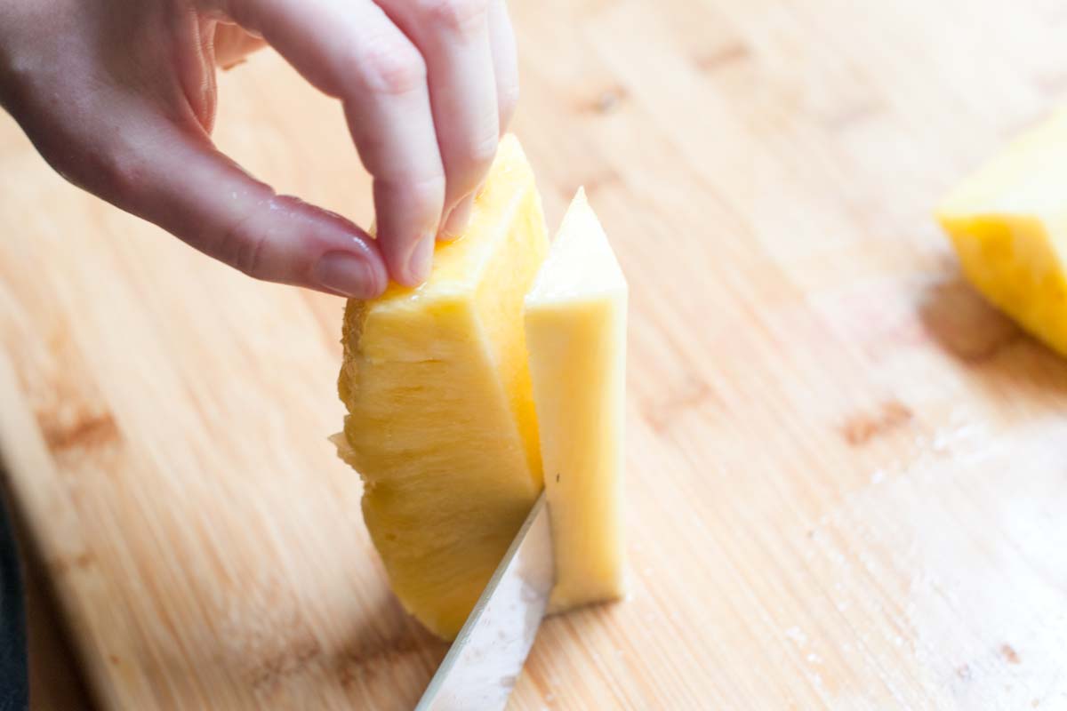 Removing pineapple core to make salsa