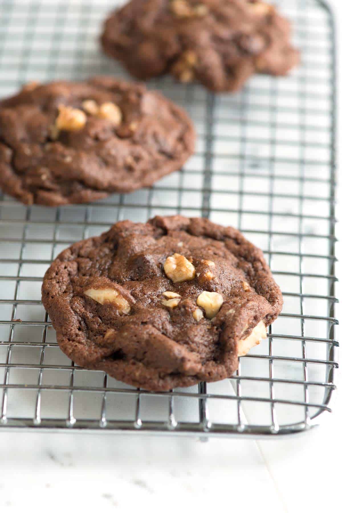 Easy chocolate walnut cookies recipe with cocoa powder, butter, and lots of walnuts. chocolate walnut cookies