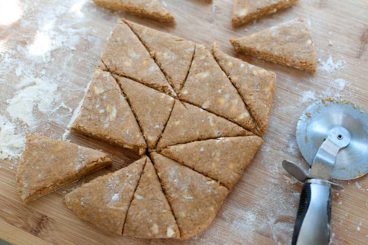 Cutting scone dough into triangles 