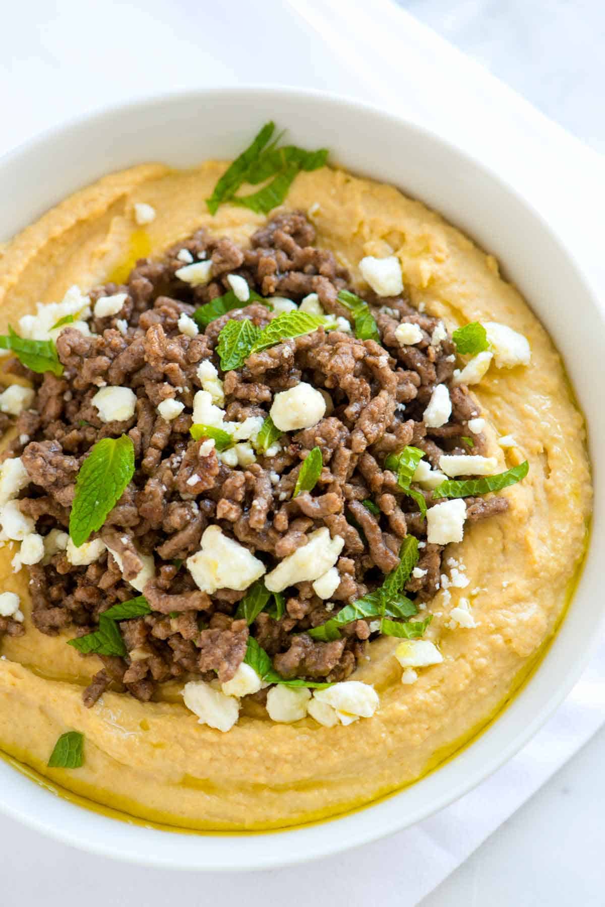 Hummus with Spiced Ground Beef