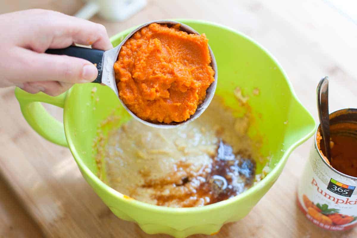 Making the pumpkin cupcake batter