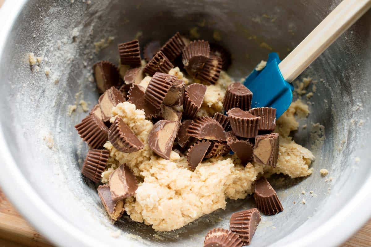 How to Make Cookie Bars: Adding the Peanut Butter Cups to Cookie Dough