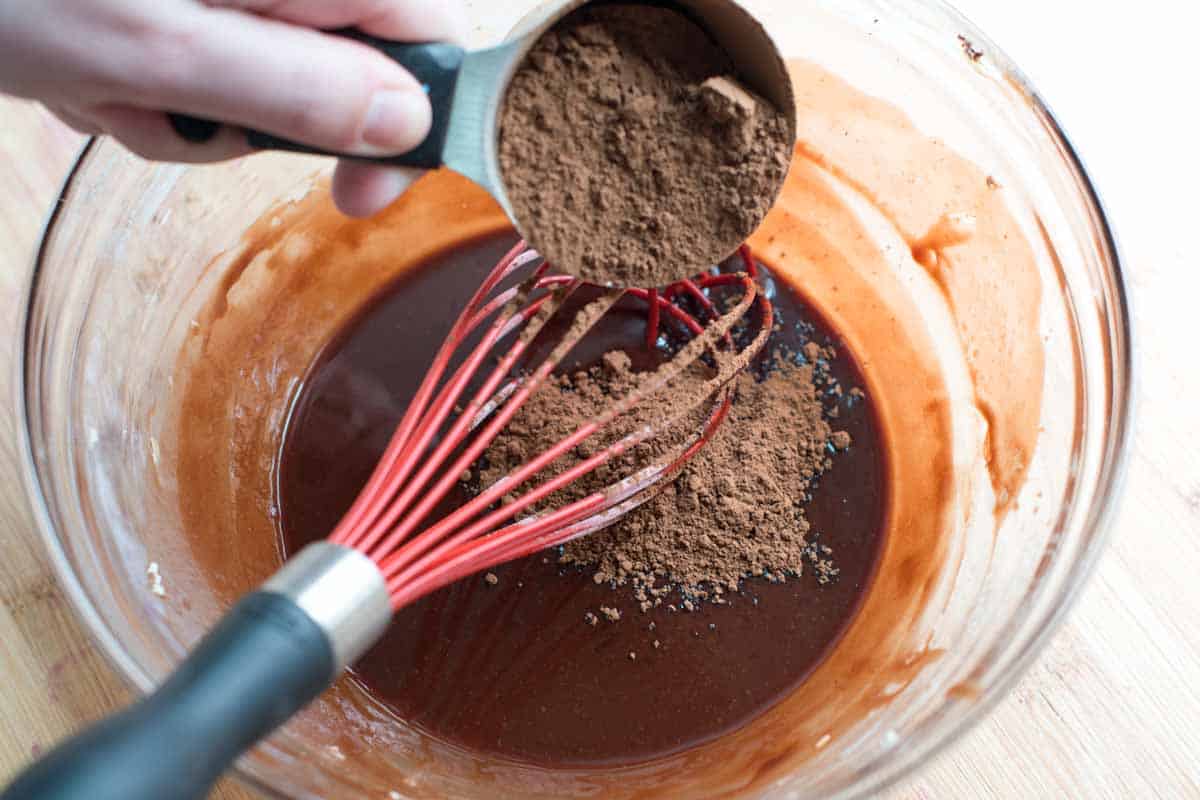 Making the chocolate sour cream frosting for chocolate cupcakes