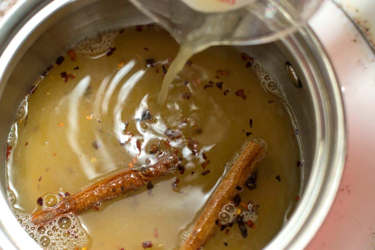 Making the pickled onion brine