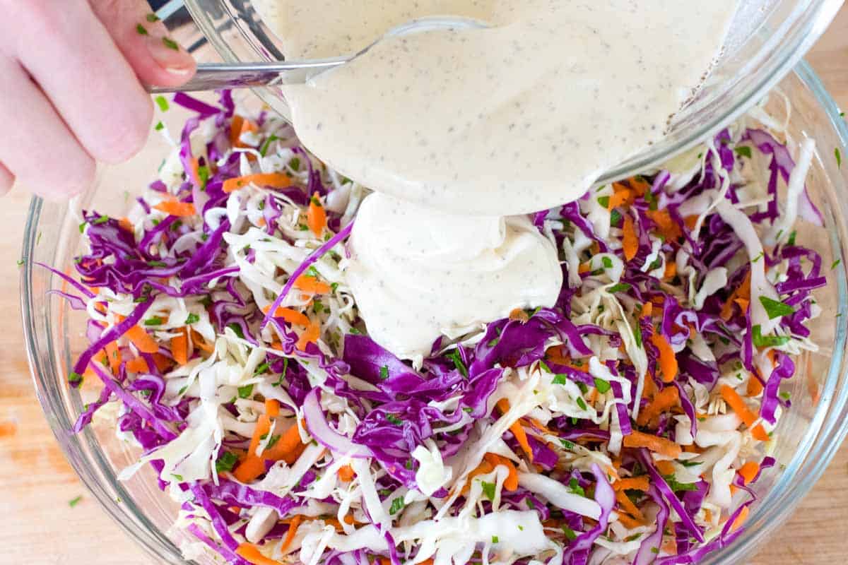 Adding coleslaw dressing to ingredients