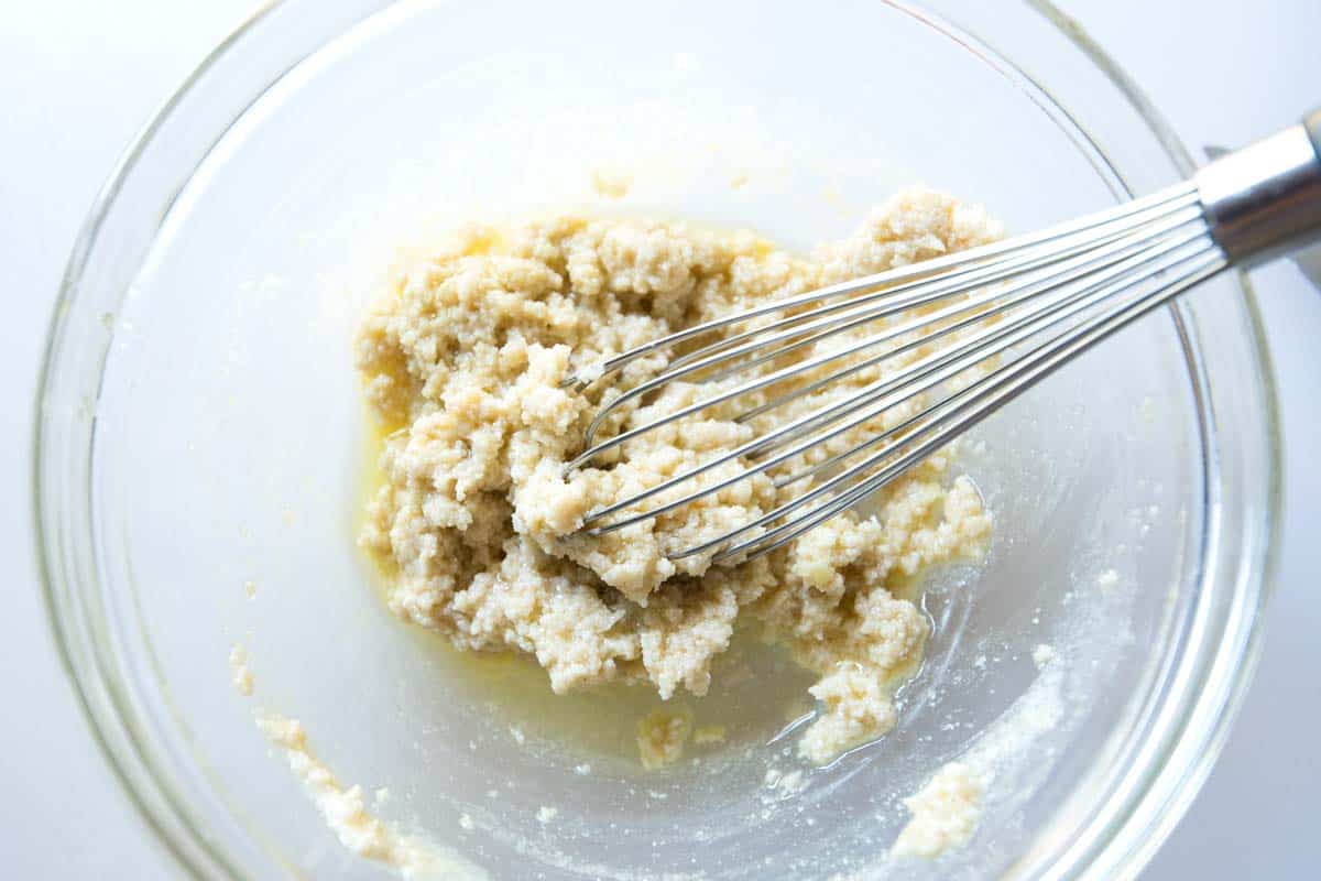 showing how its lumpy the tahini sauce can be before adding water