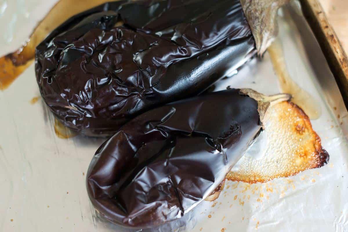 Charred and roasted eggplant