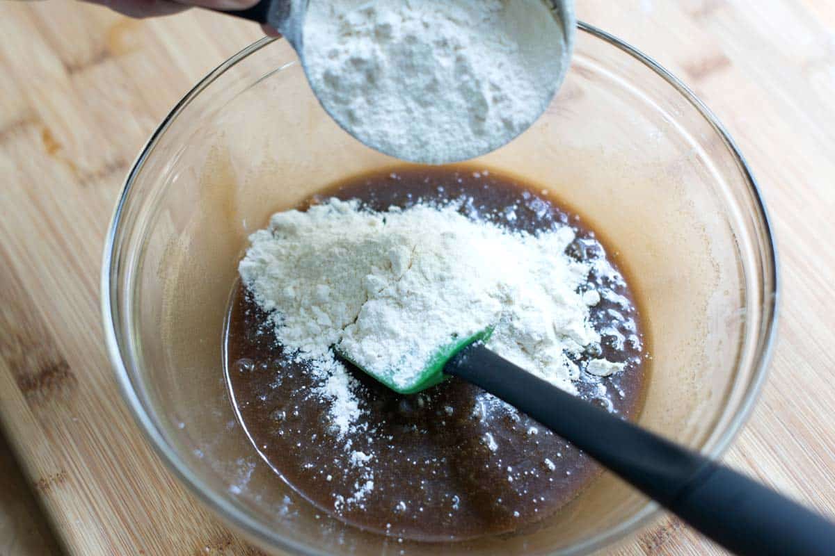 Adding flour to the batter