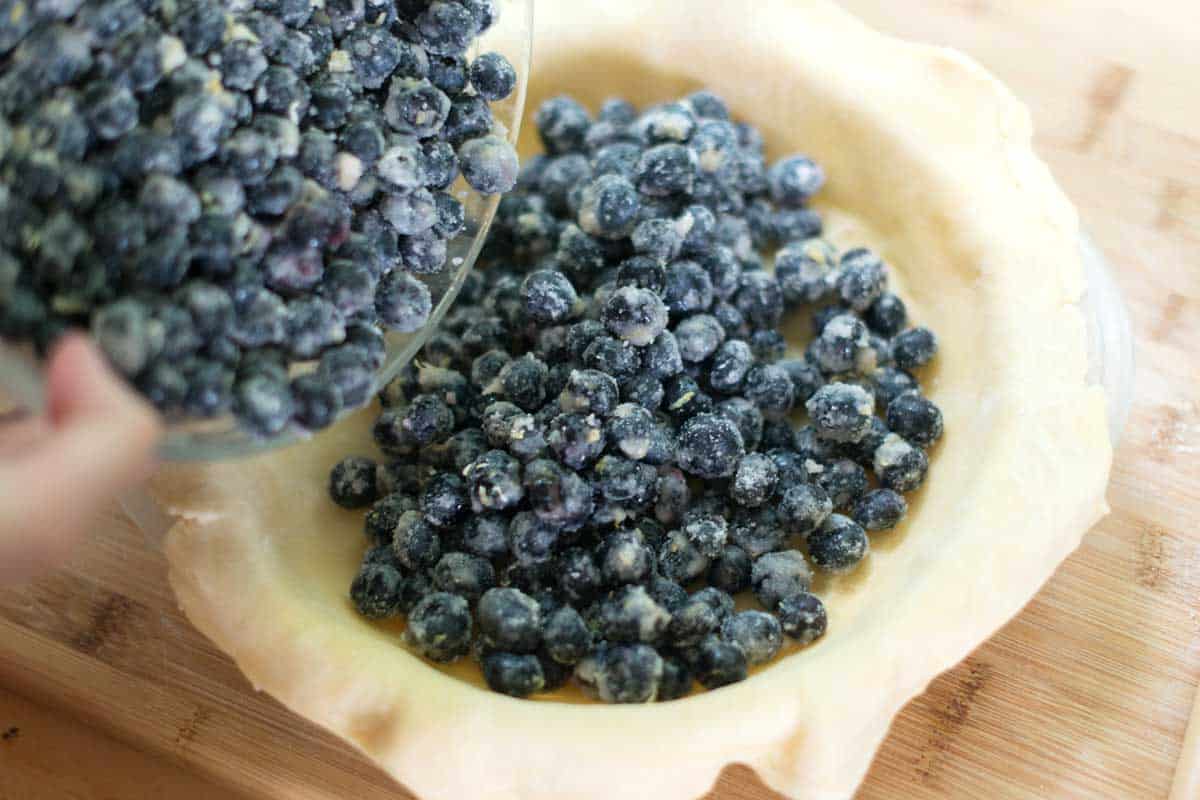 Adding blueberry pie filling to blueberry pie crust