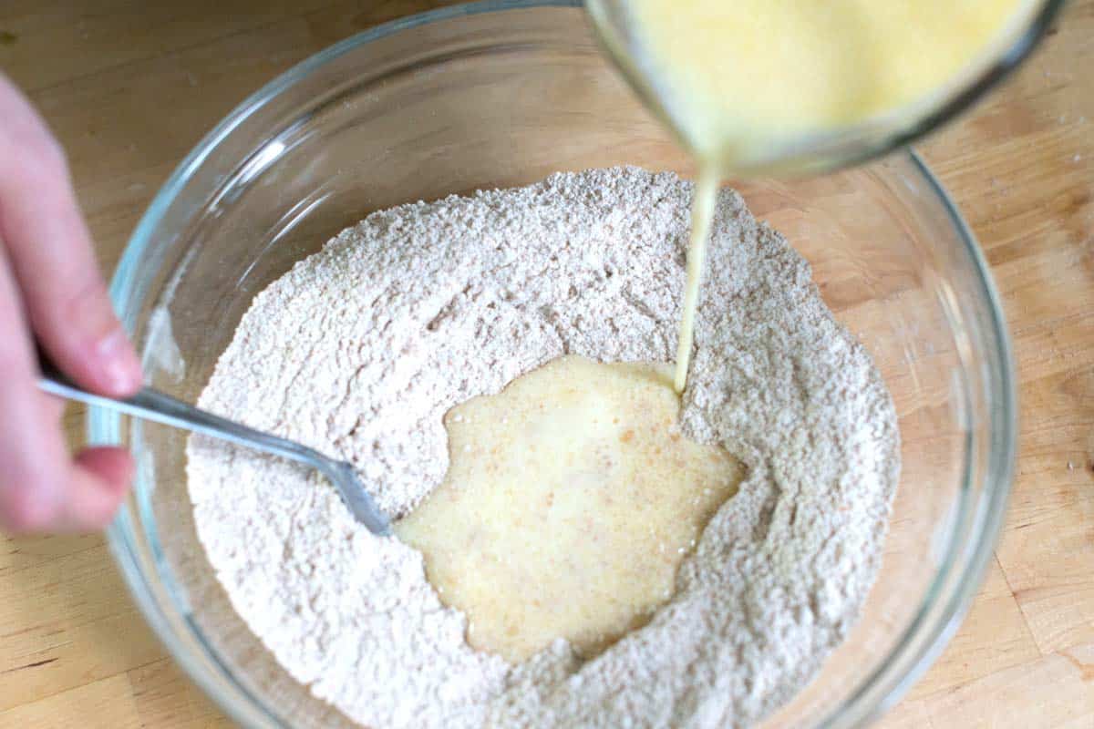Mixing whole wheat pancake batter