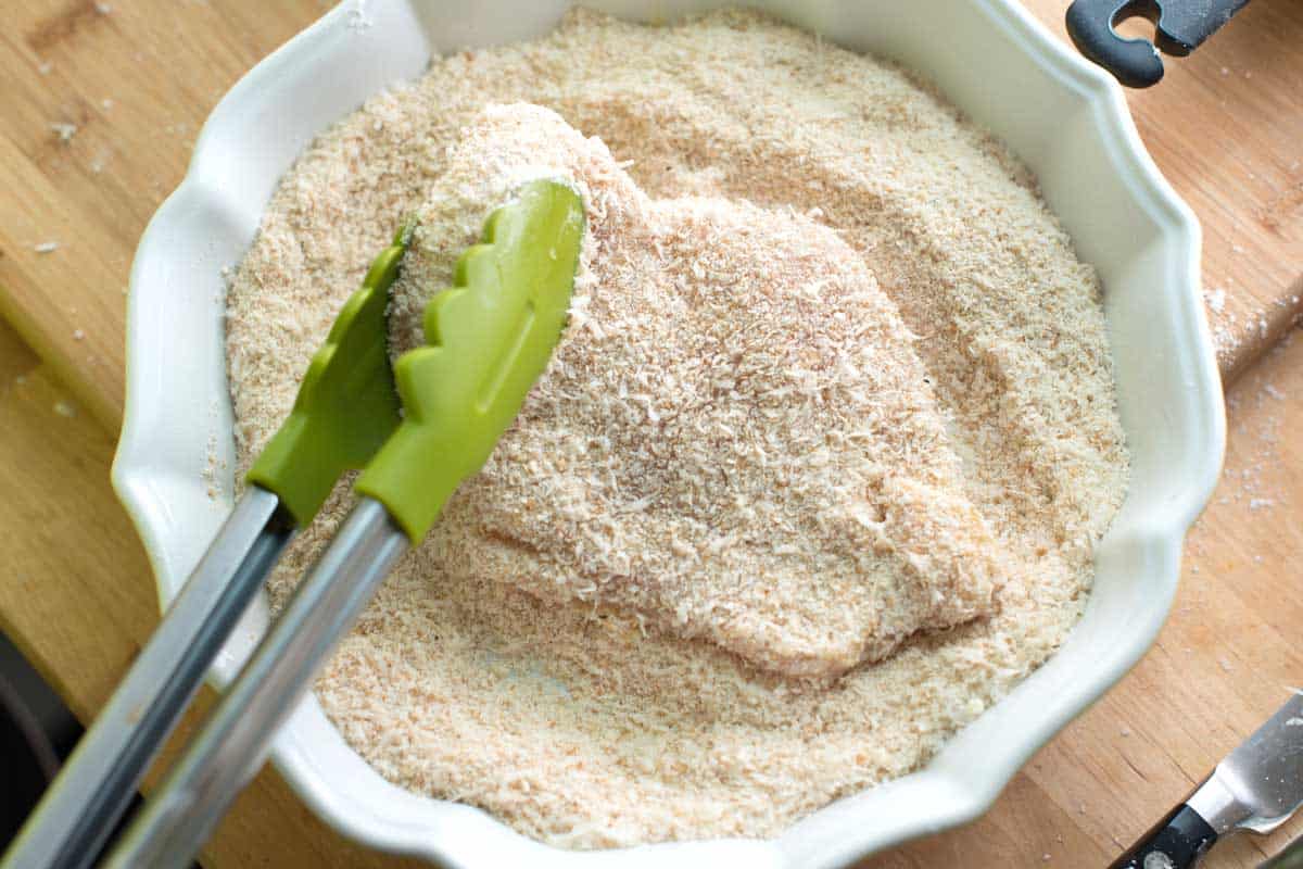 Breading chicken cutlets for chicken parmesan