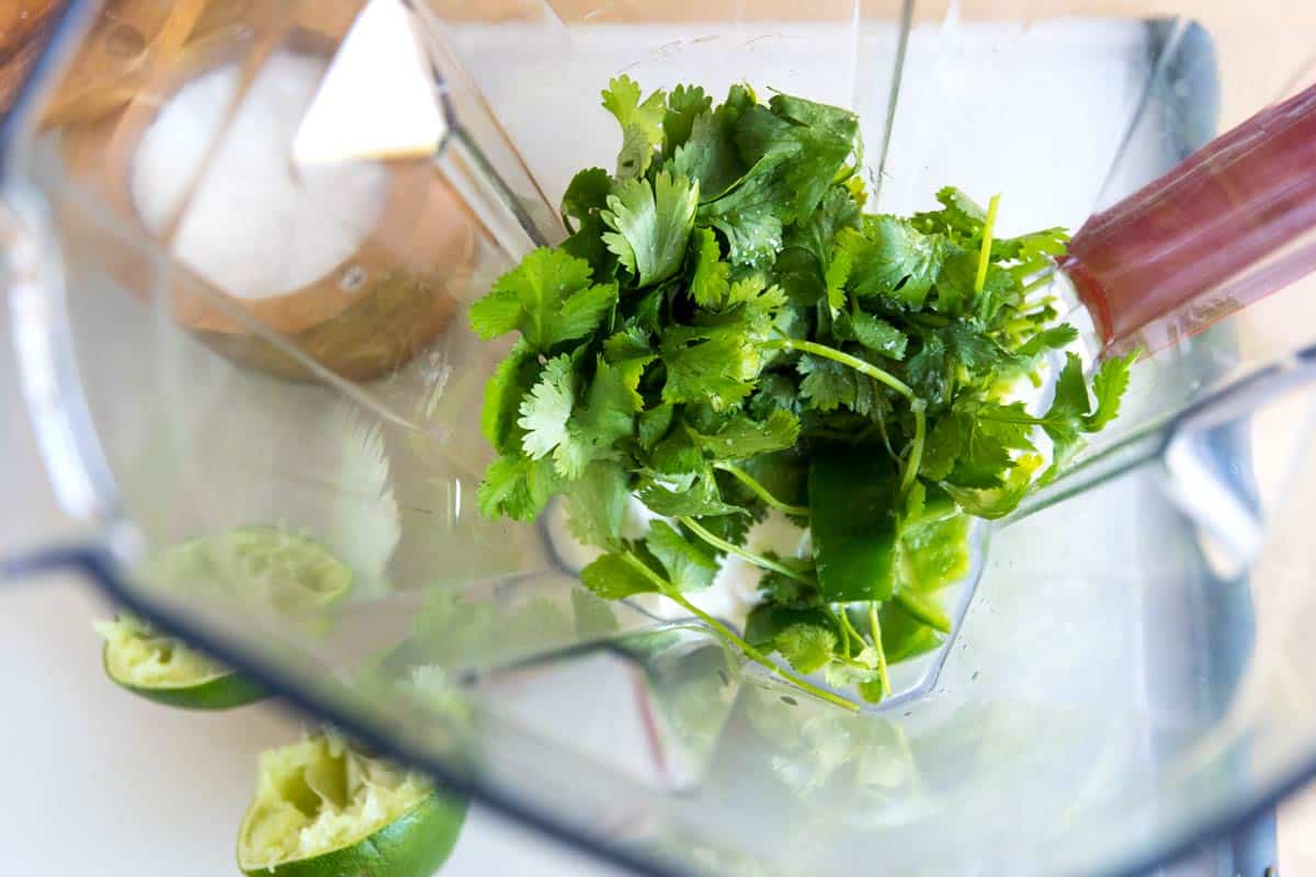 Making Creamy Cilantro Sauce for Vegetable Tacos