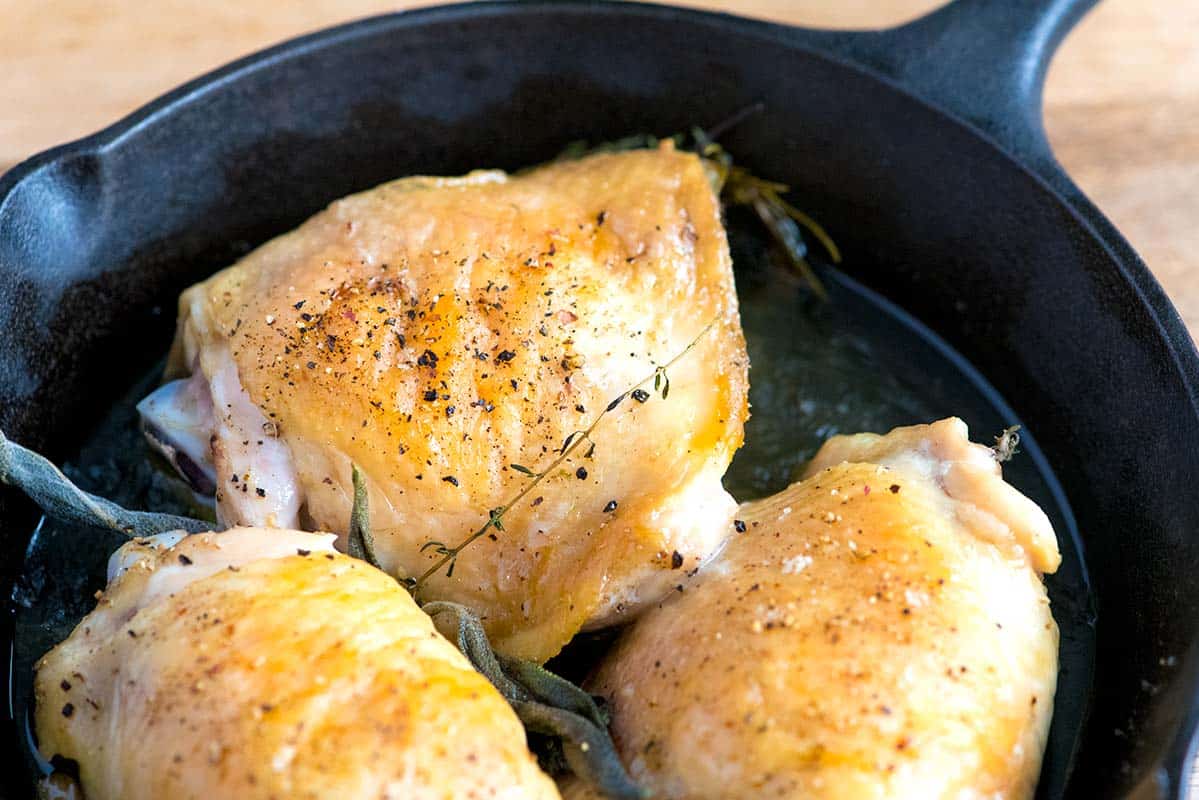 Cooking the chicken thighs to add to chicken and vegetable soup