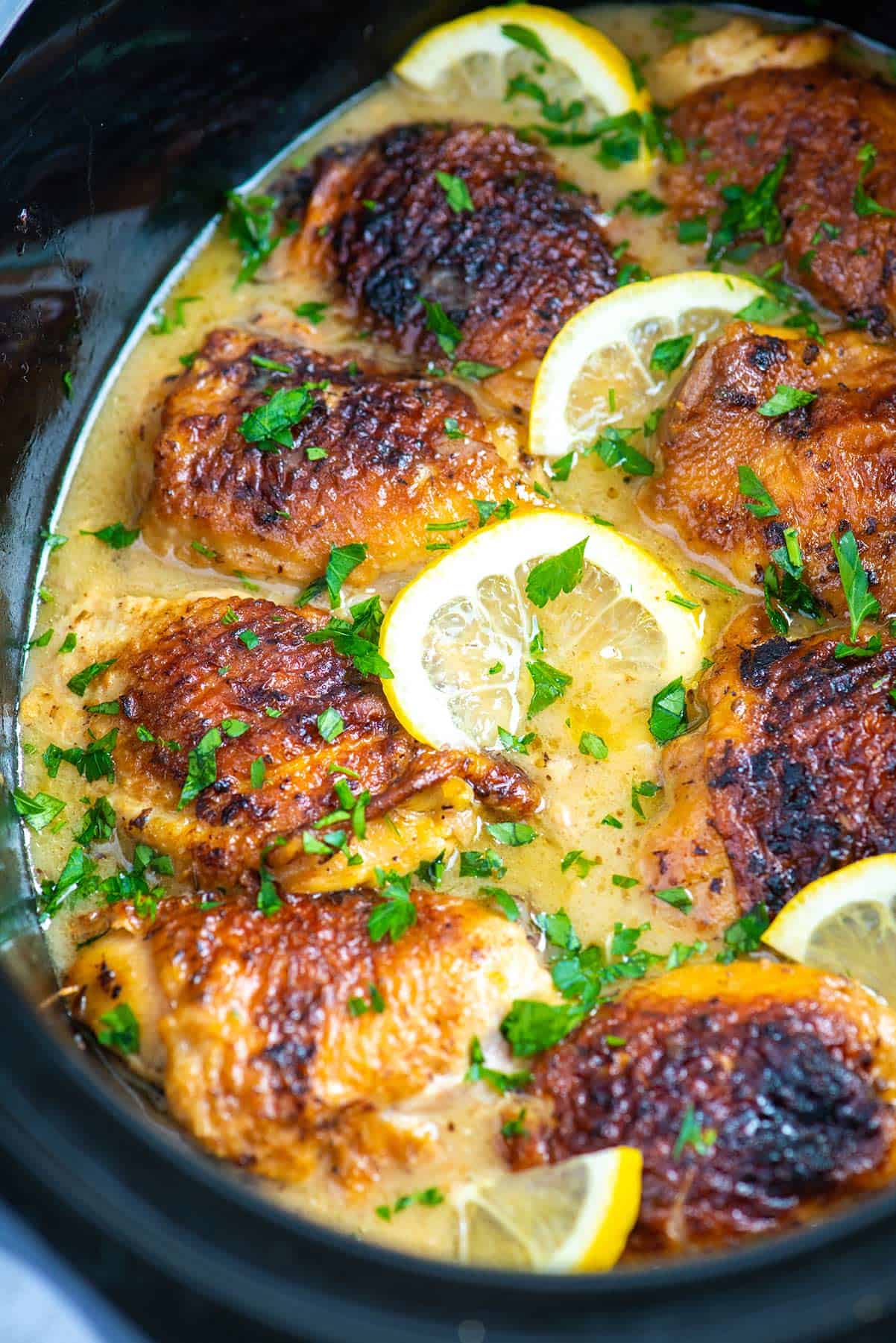 Lemon Chicken Thighs in slow cooker
