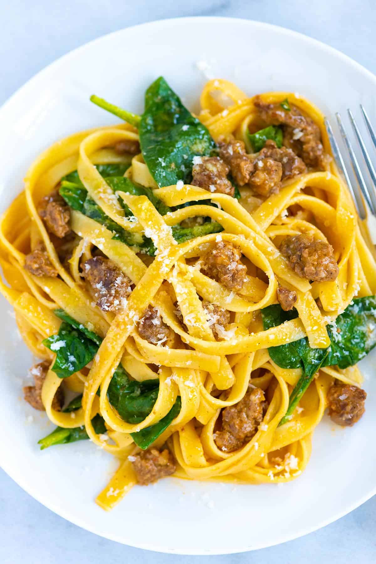 Spinach Sausage Alfredo Pasta