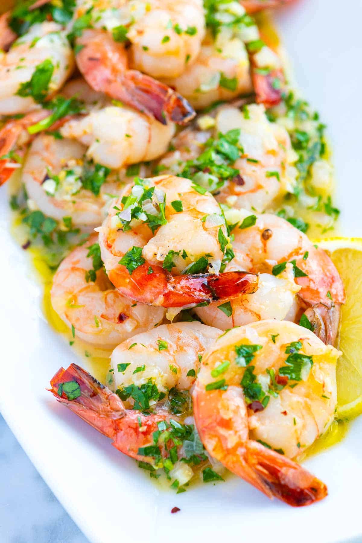 Shrimp scampi with a garlic butter sauce