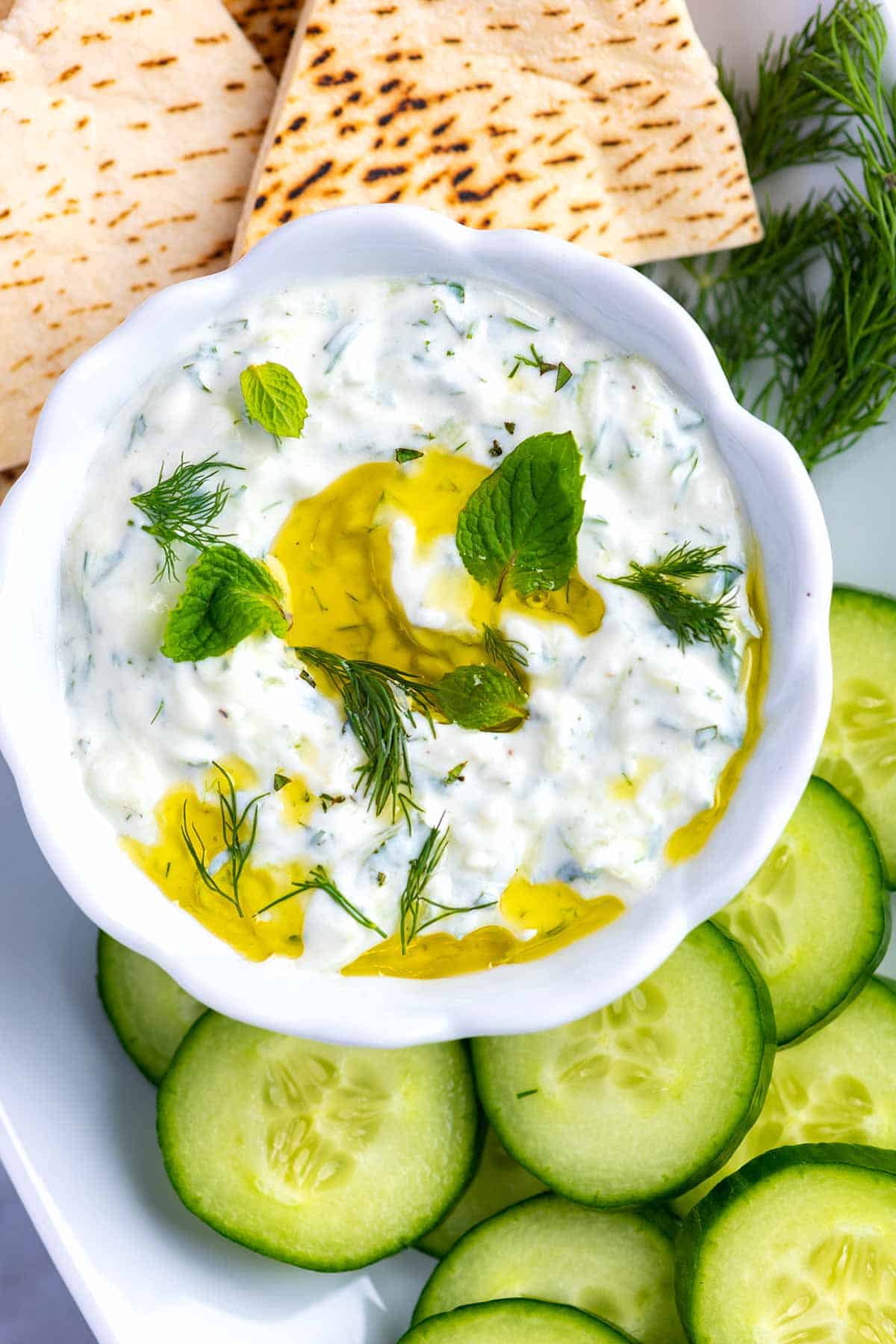 Tzatziki Sauce with cucumber, yogurt, and fresh herbs