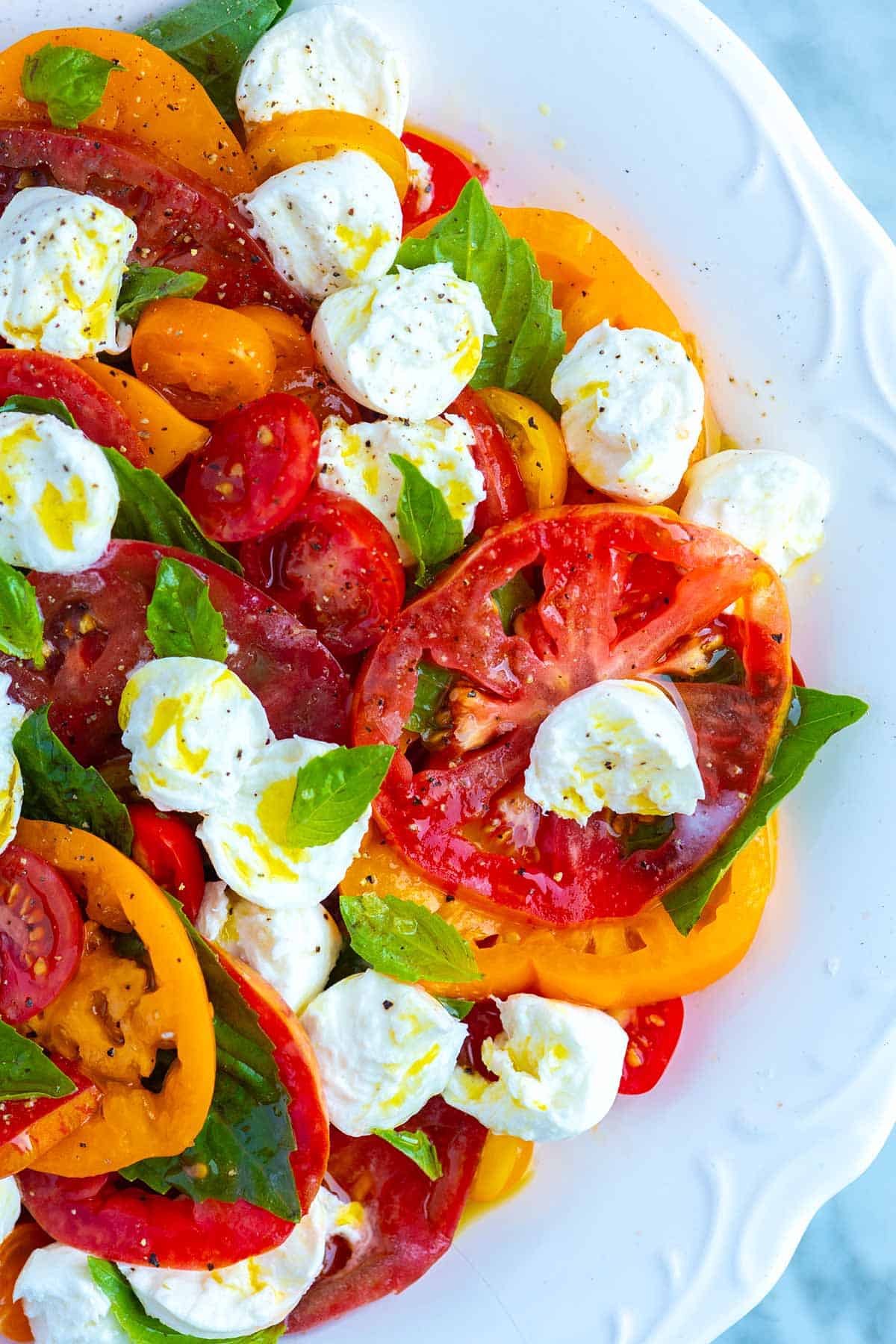 Caprese Salad with tomatoes, mozzarella, and basil