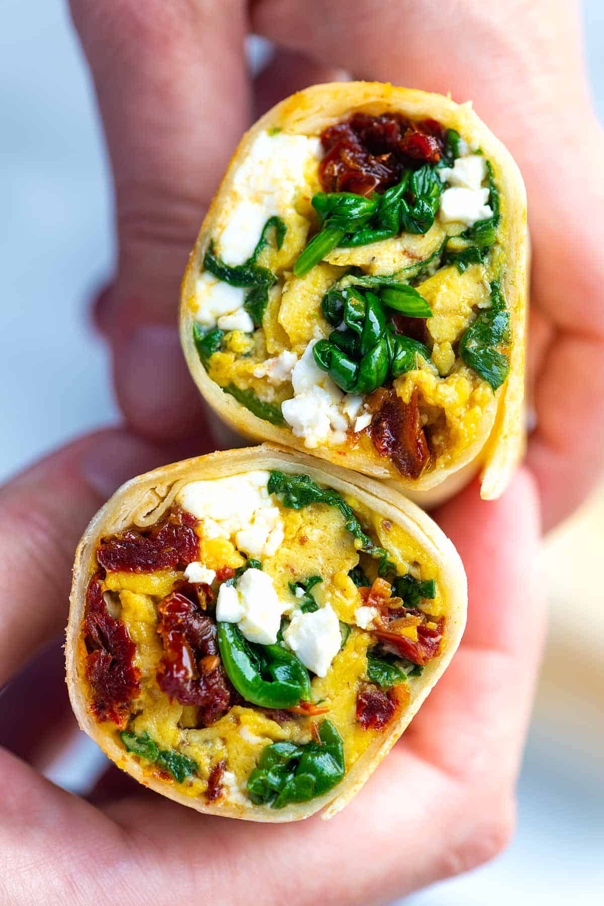 Easy Breakfast Burritos with Spinach, Eggs, and Feta