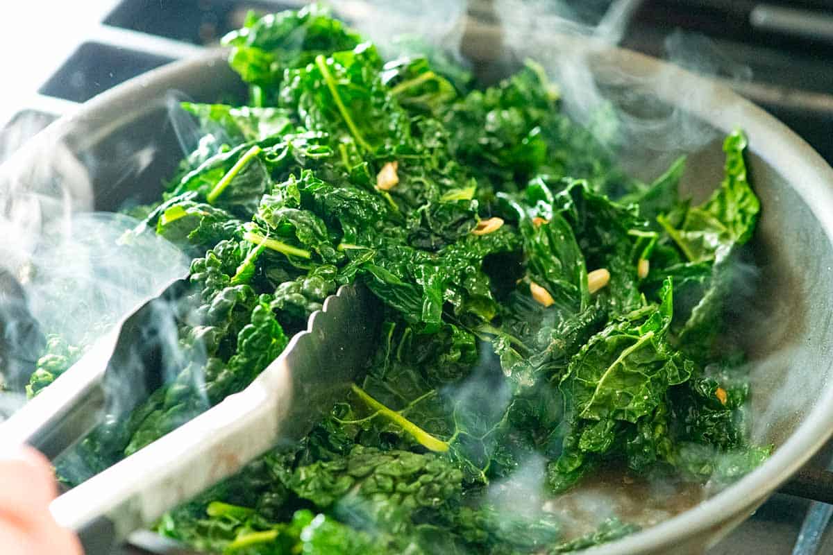 Cooking Kale in a skillet 