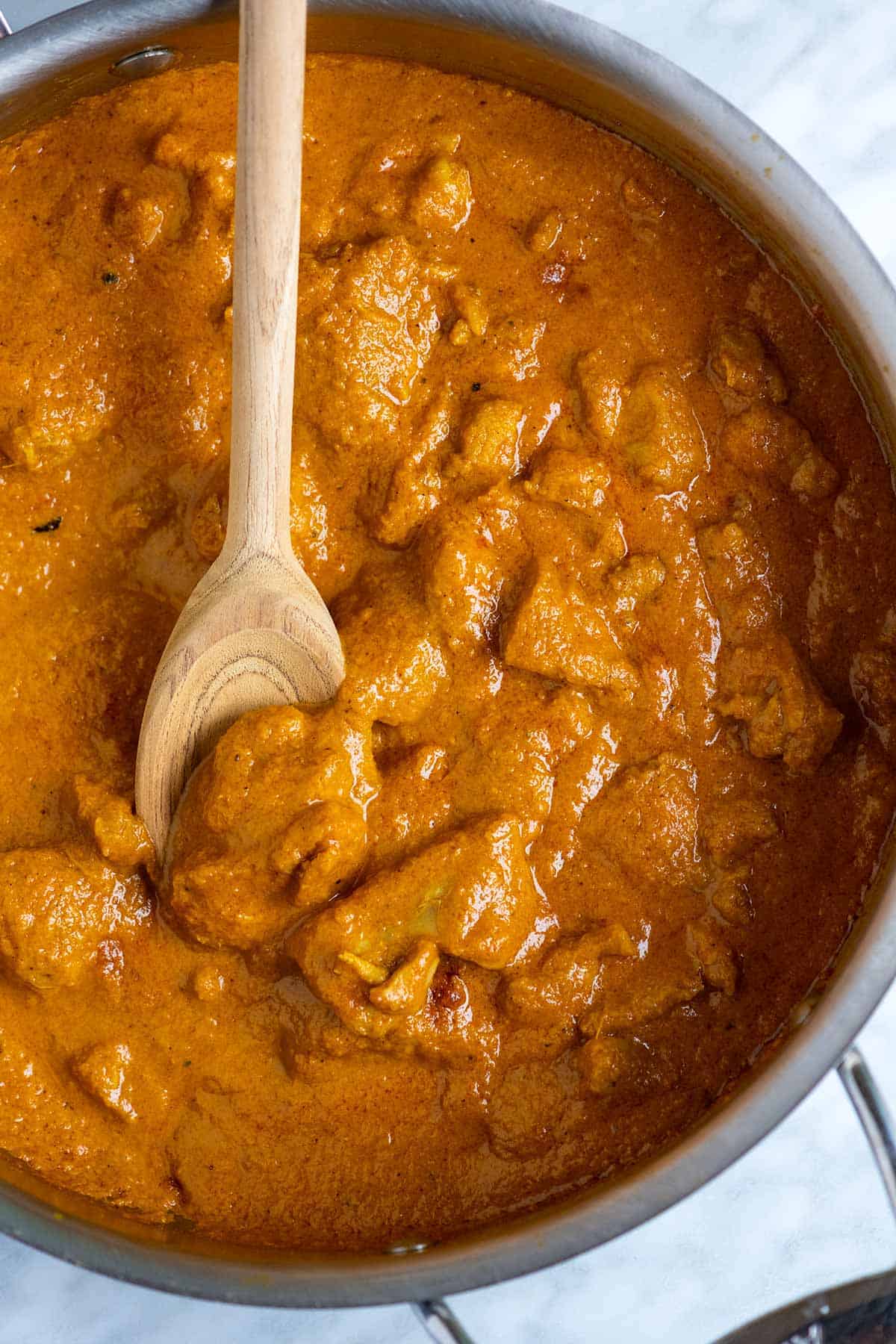 Chicken curry sauce in a pan