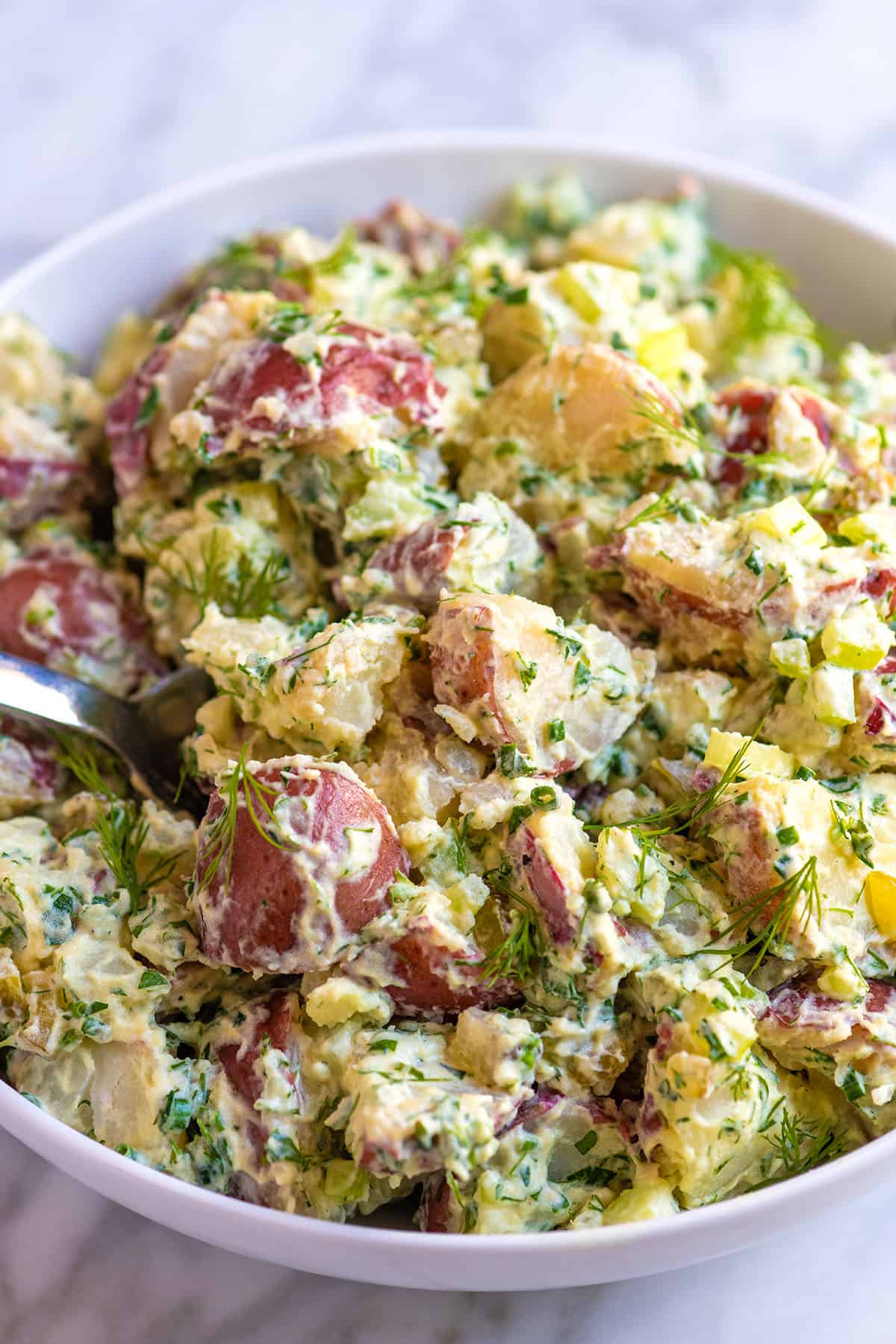 Red Potato Salad made with a creamy dressing