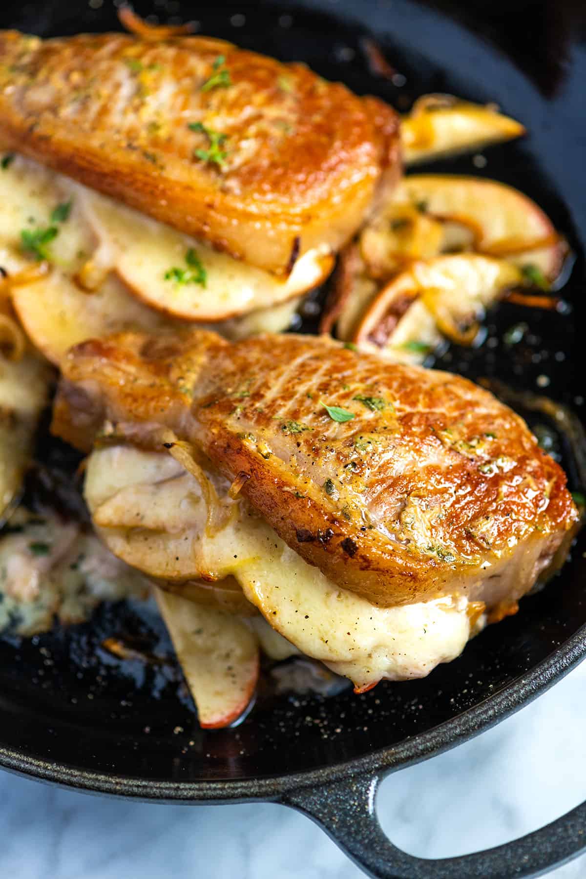 Stuffed Pork Chops with Apples, Onions, and Cheese
