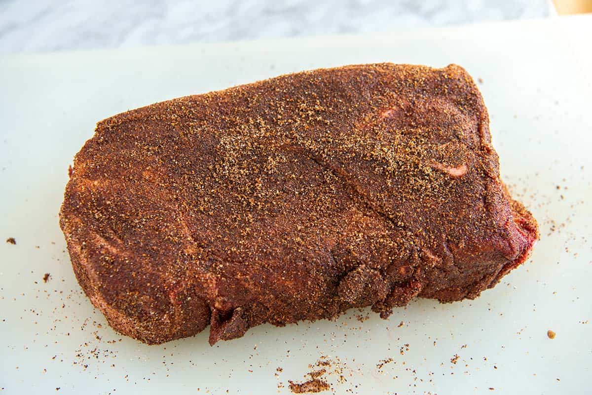 Pork butter rubbed all over with spices before searing and baking in the oven for pulled pork