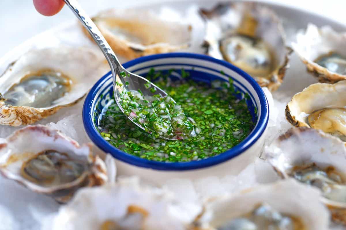 Herb Mignonette Sauce with Raw Oysters