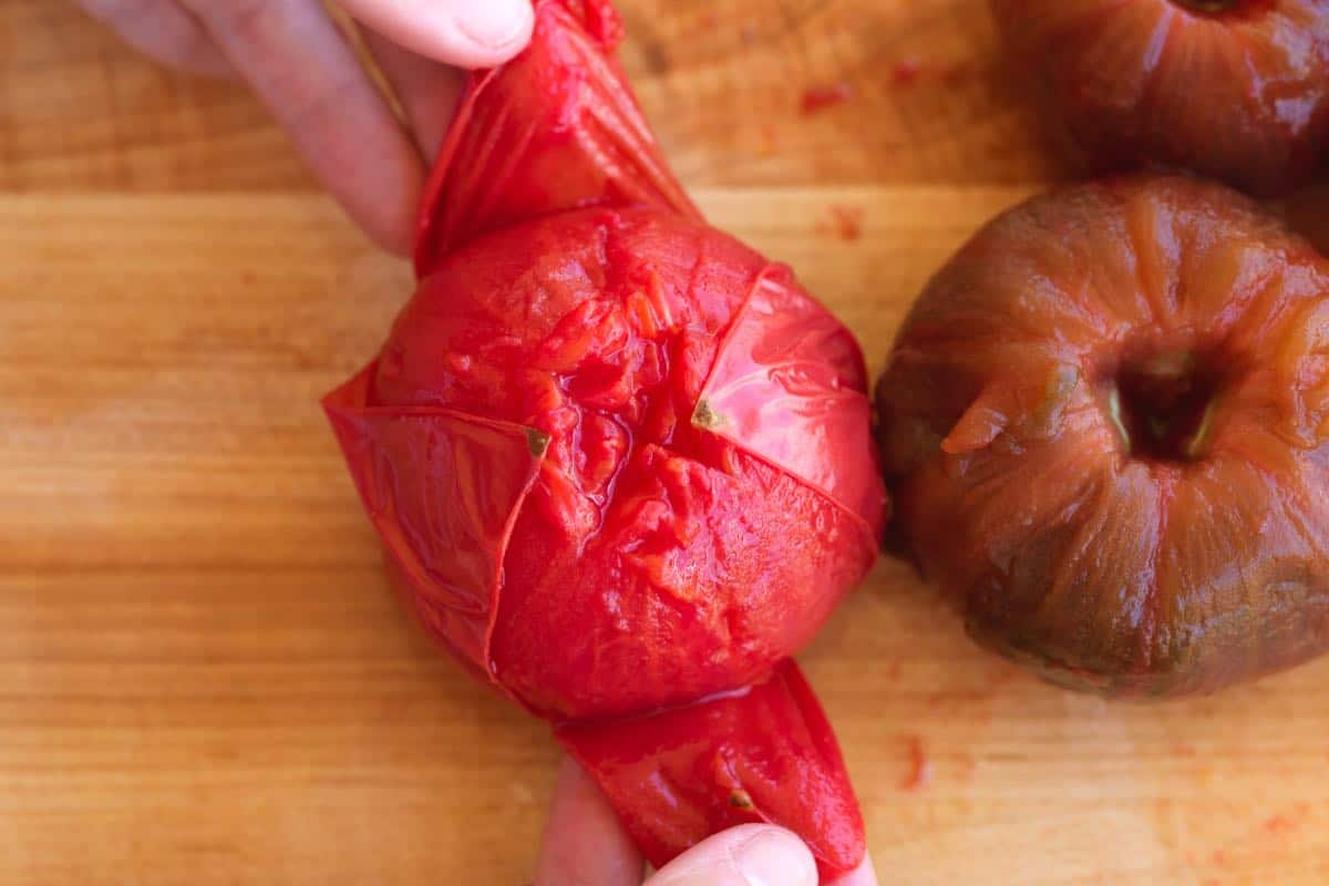 Peeling tomatoes for gazpacho