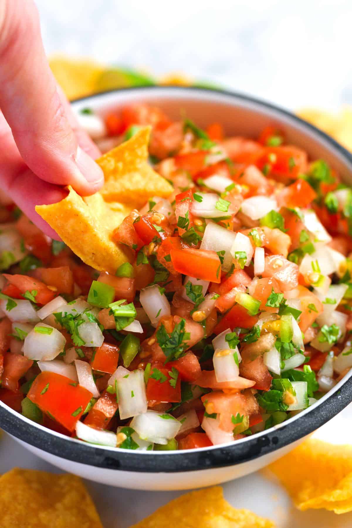 Homemade pico de gallo with tortilla chips