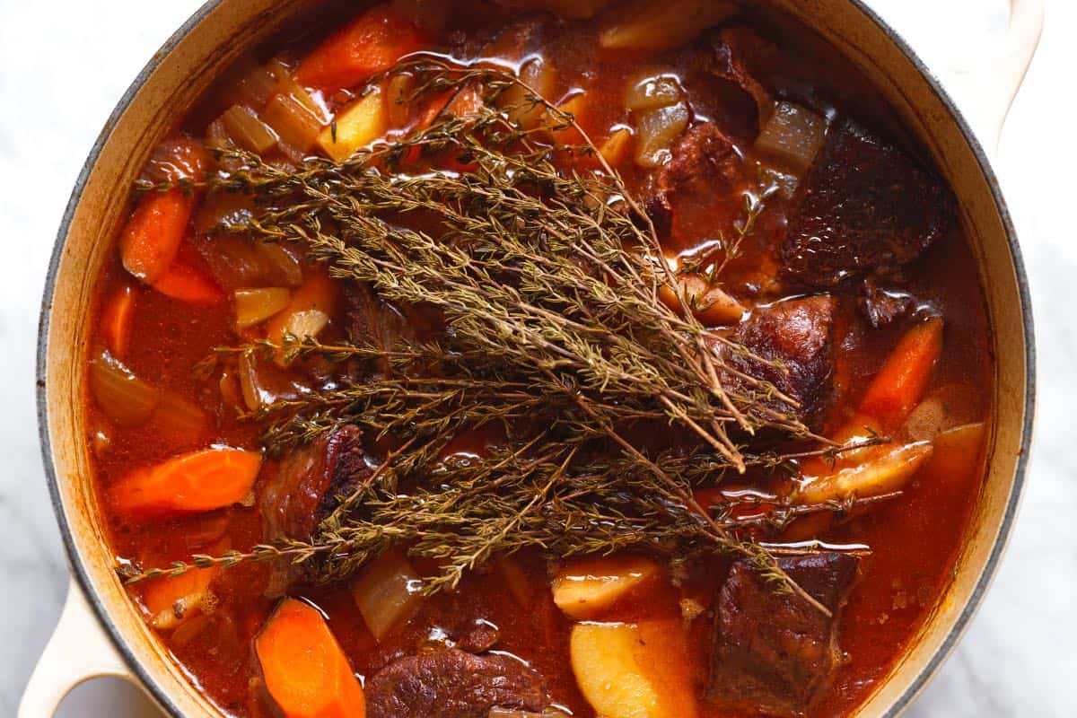 Beef stew coming our of the oven