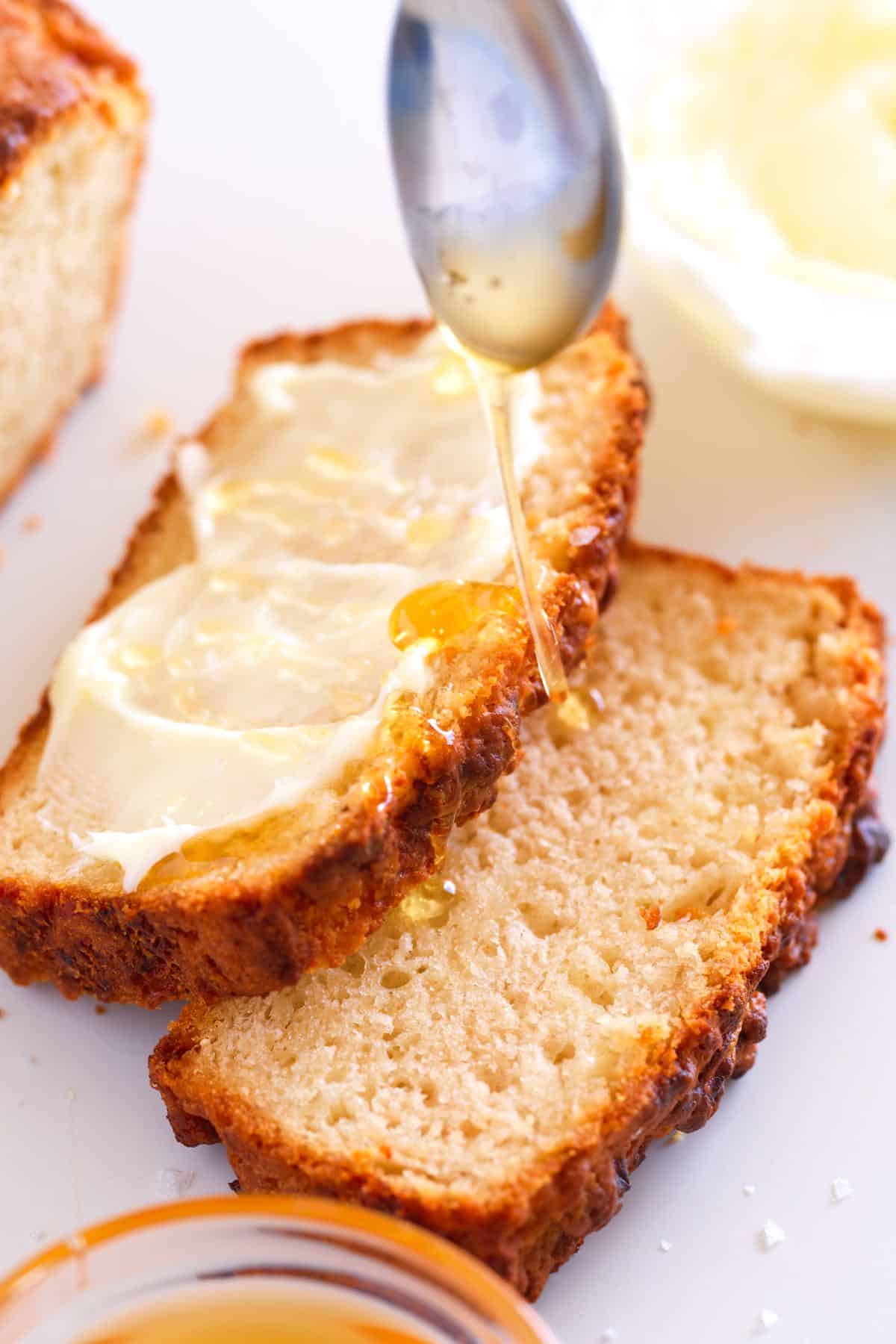 Slices of homemade beer bread