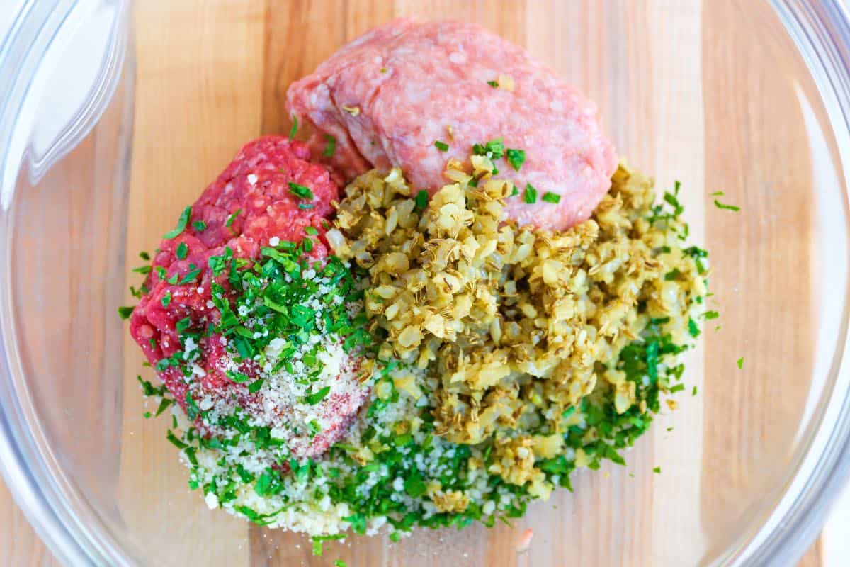 Italian Meatball ingredients in a bowl