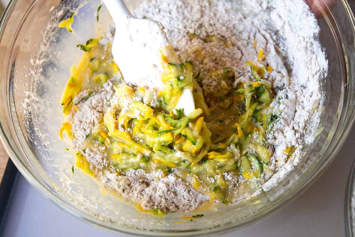 Mixing zucchini bread batter
