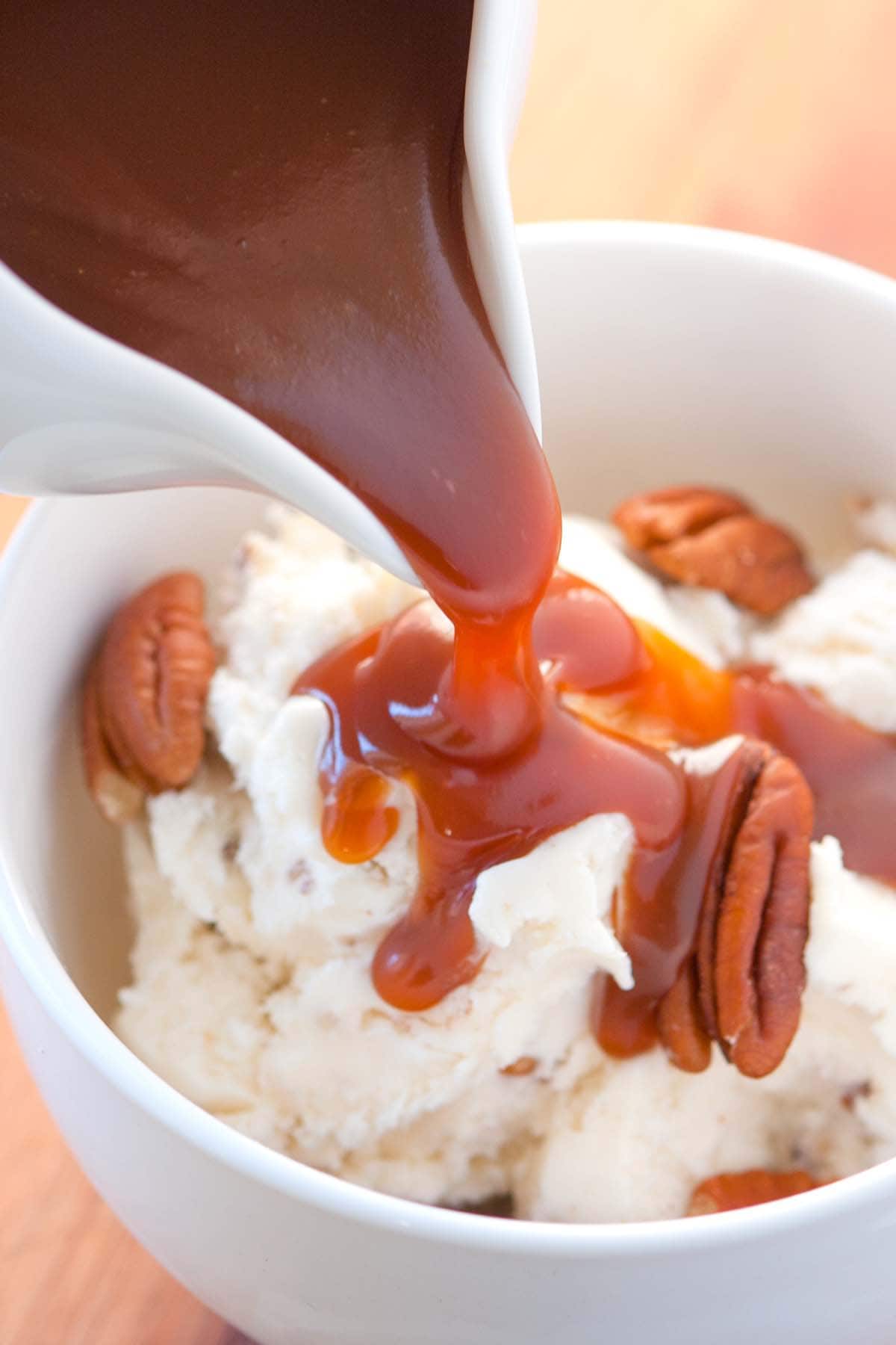 Homemade Caramel Sauce made with espresso powder