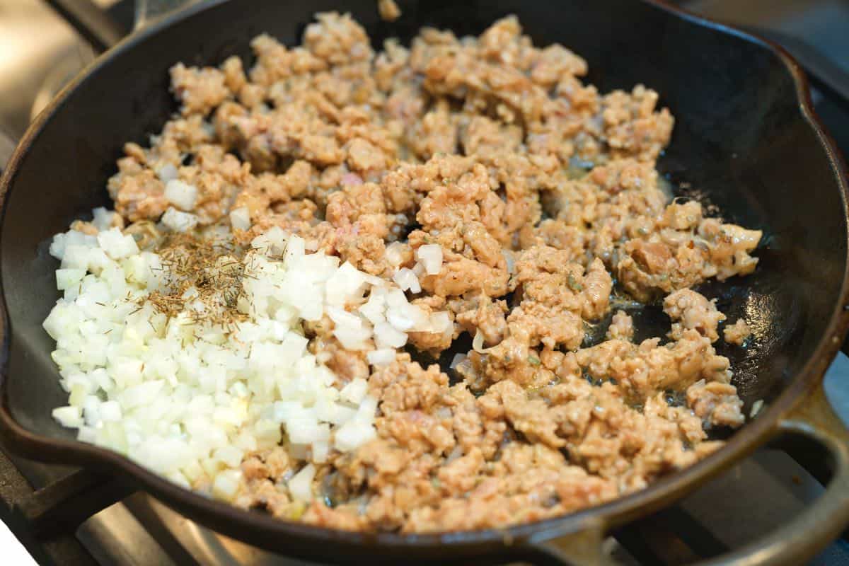 Cooking sausage and onions
