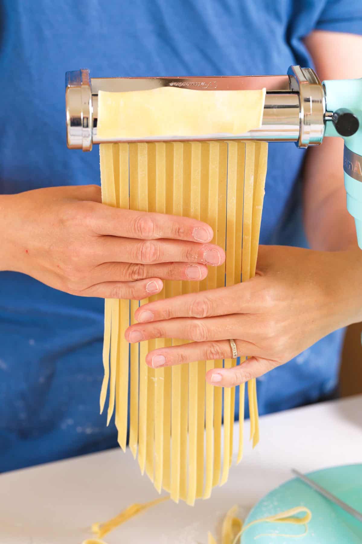 Homemade Pasta being cut