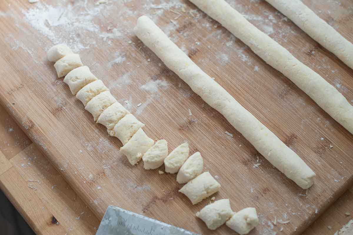 Cutting gnocchi dough into dumplings