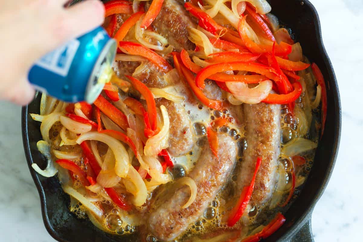 Bratwurst simmered in beer