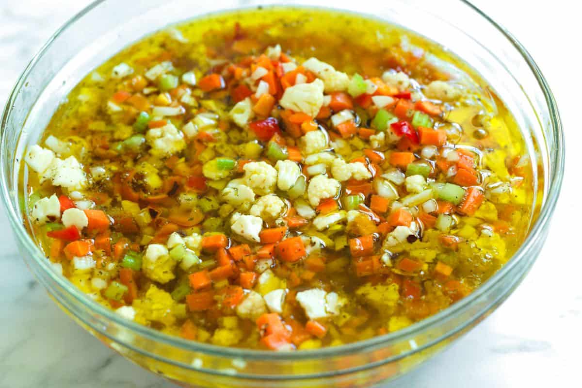 Veggies with oregano, vinegar, and olive oil