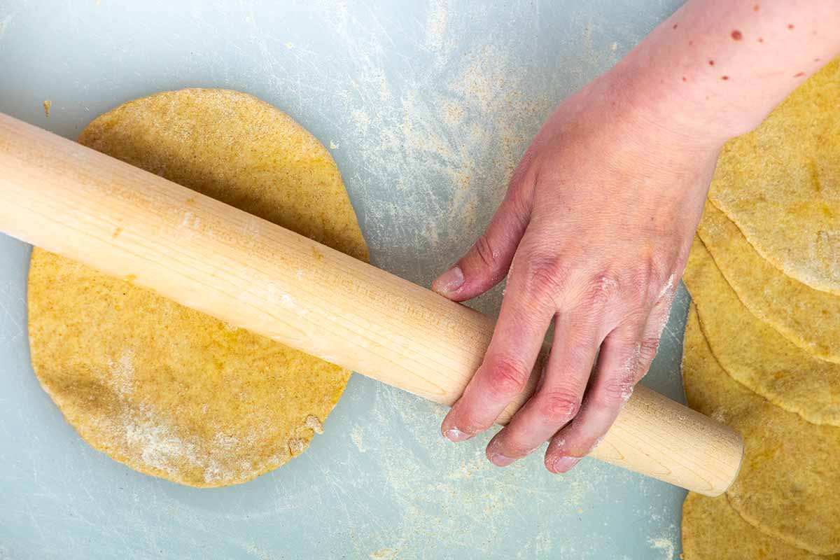 Rolling out the flatbread dough