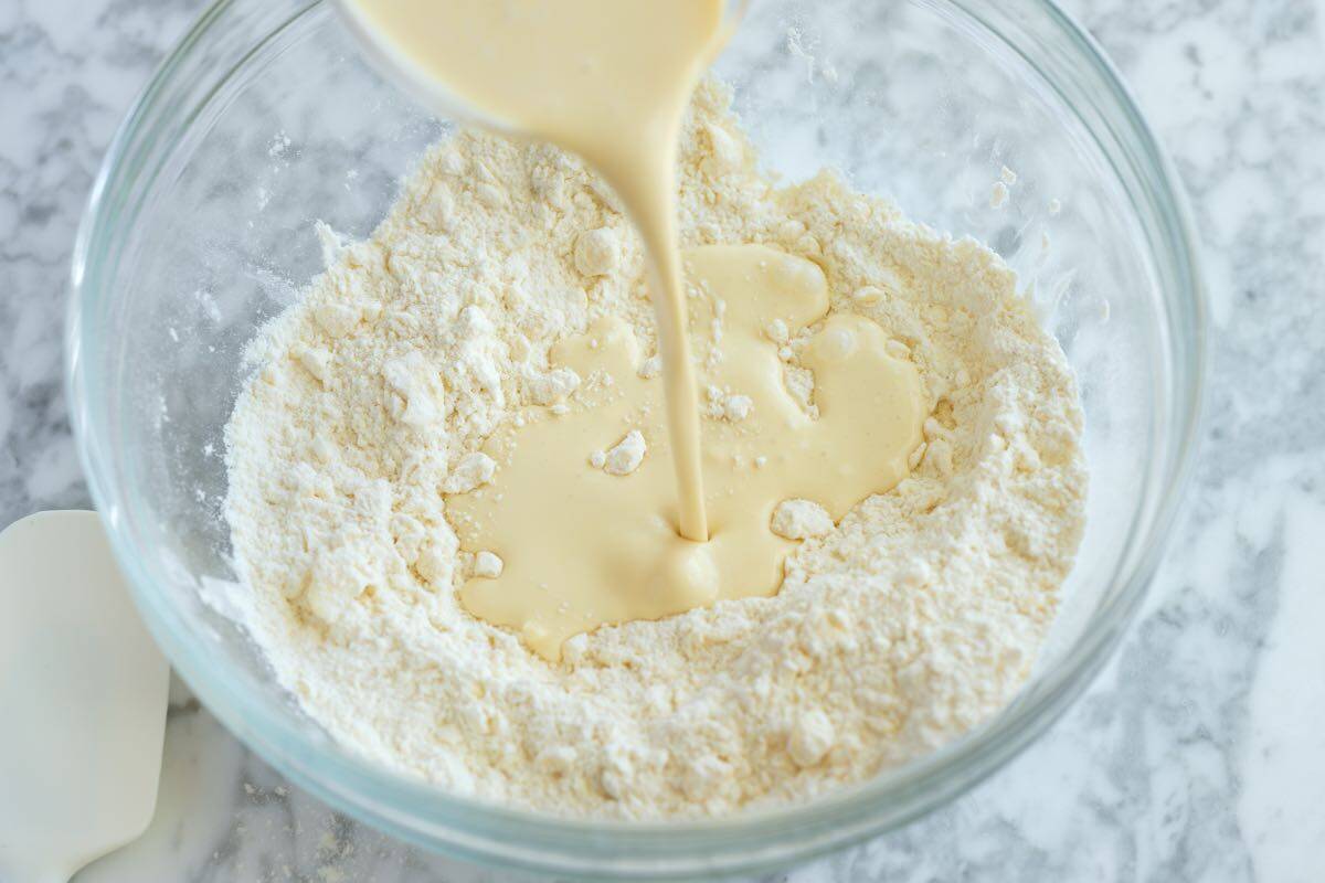 Adding cold cream to the scone ingredients