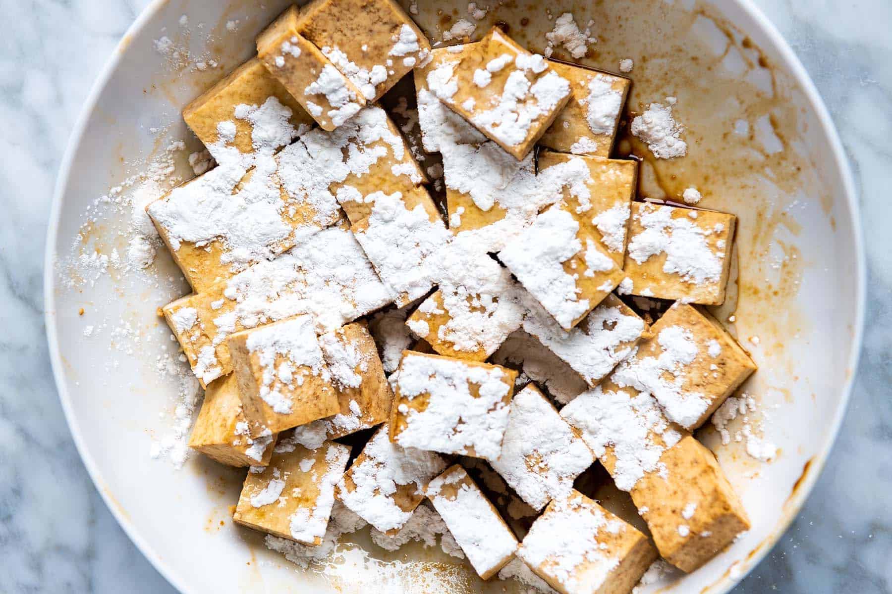 Tofu in our Tofu Marinade before baking