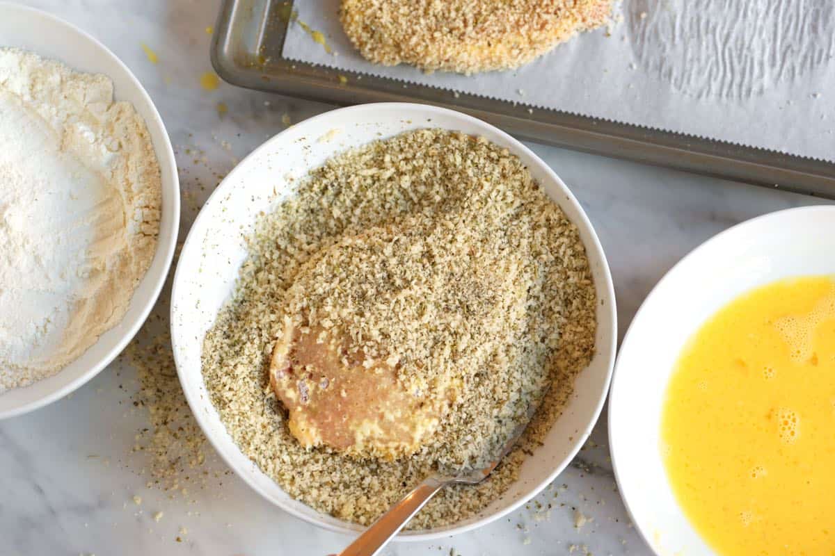 Breading pork chops